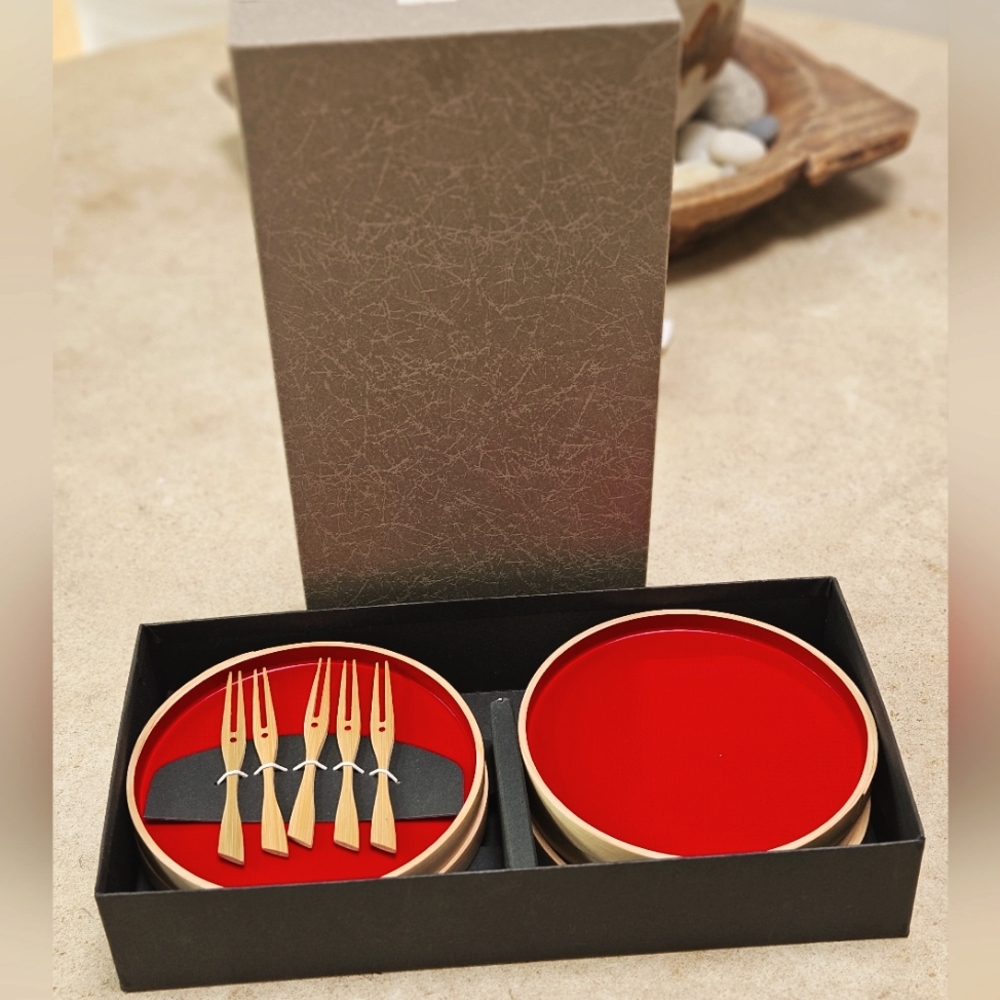 Magewappa KURIKYU Bentwood Japanese Small Wooden Plates Set of 5 W/Forks…